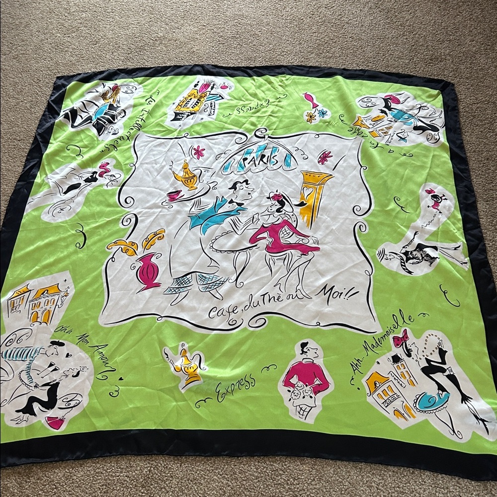 NWT 100% Silk Express Paris Cafe Printed 32” x 32” square scarf